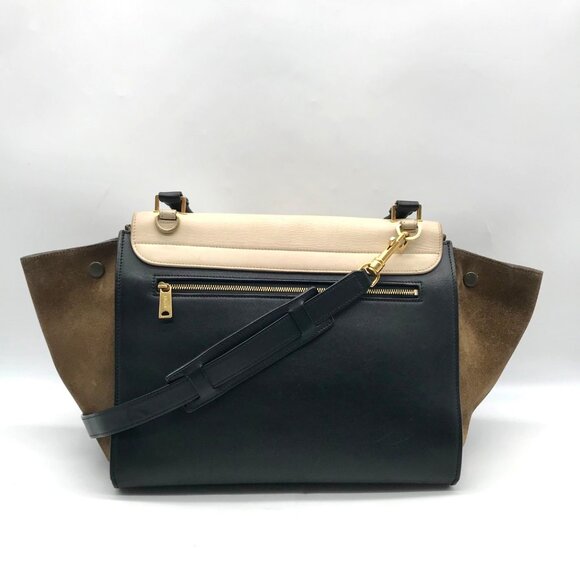 Celine Beige & Black Calfskin Trapeze Convertible Satchel - Picture 2 of 12